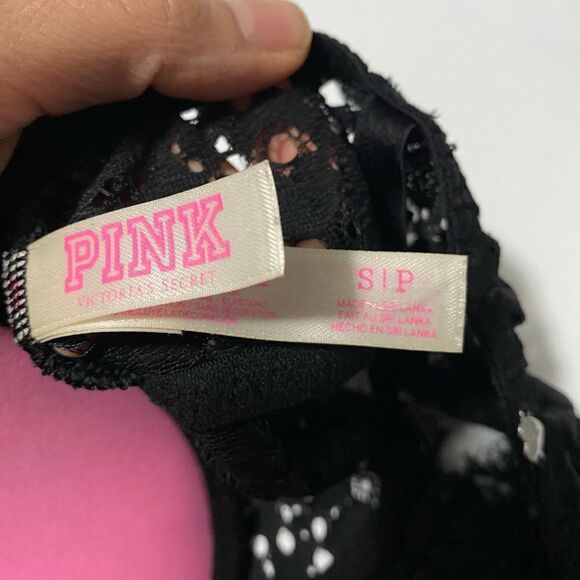 VS Victorias Secret PINK black Lace Bralette push up padded bra romantic goth -S - Picture 9 of 9
